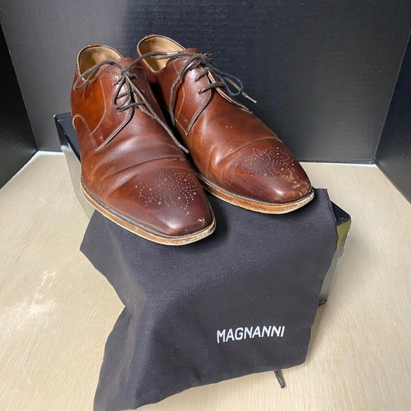 Magnanni Size 9.5 Gerardo Shoes Medallion Toe Derby Tobacco Brown Leather Oxford main image 11